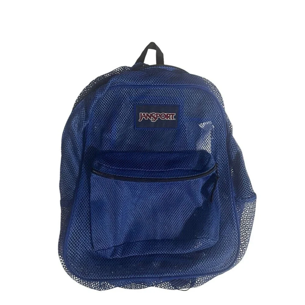 Jansport Mesh Backpack Full Size Book Bag See Through Navy Blue New JS0A2SDG